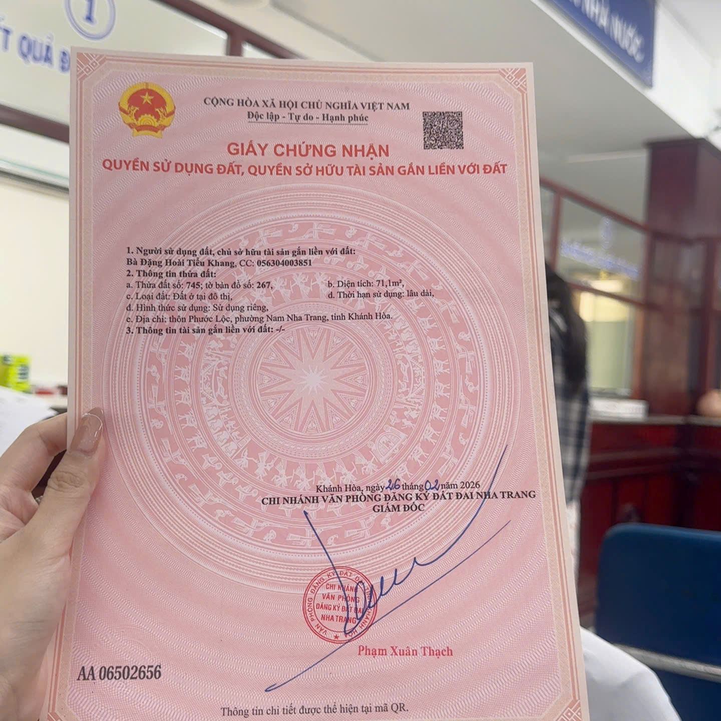 Bán lô đất Thổ Cư vị trí đẹp thuộc Phường Nam Nha Trang Dt : 71,1m2 chỉ : 1ty900